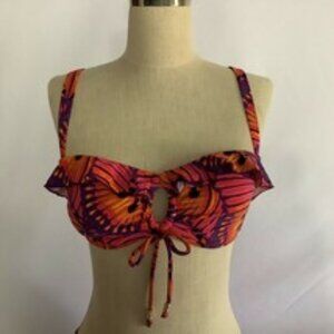 Jantzen Bikini Flounce Top Padded Cups Coral Butterfly & Fuchsia NWT Various Sz.